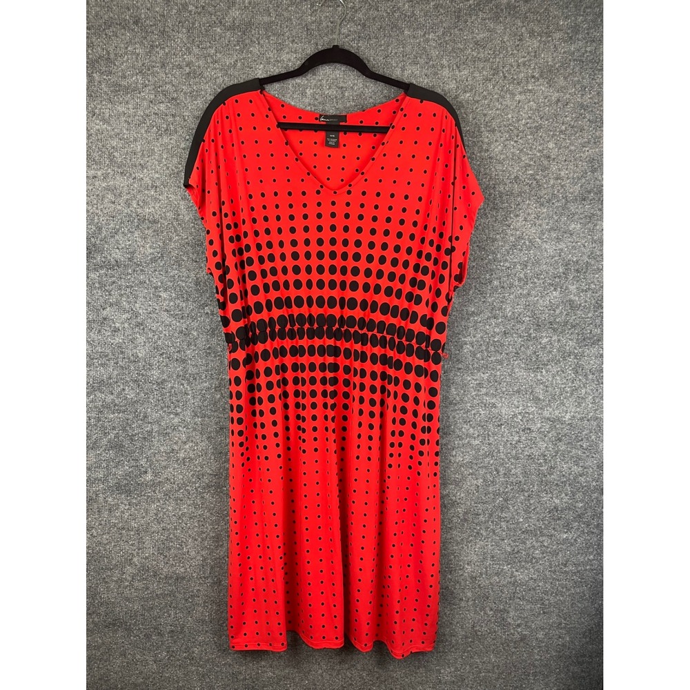 Lane Bryant Dress Women's 14/16β Red Black Polka Dot V-Neck Midi Stretch